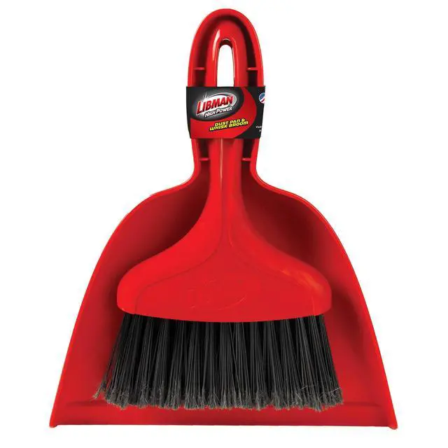 Alt view image 5 of 5 - Libman Heavy Duty Whisk Broom Dustpan Combo with Red Handle and Black Fibers