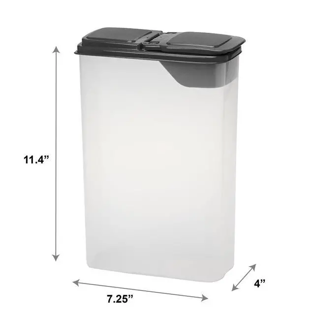 Alt view image 2 of 6 - Mainstays Plastic Small Cereal Dispenser, Clear, Gray Lid, 16-Cups, Single, 7.25" x 4" x 11.25", Made for Pantry Organization and Food Storage