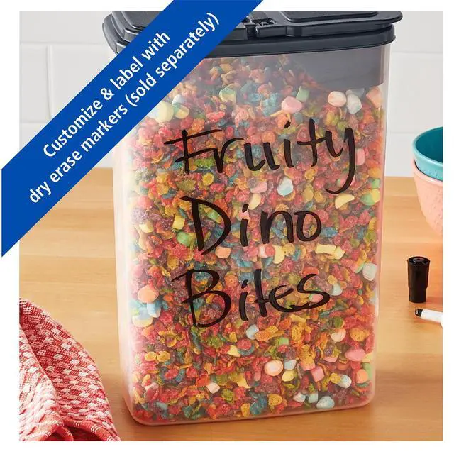 Alt view image 6 of 6 - Mainstays Plastic Small Cereal Dispenser, Clear, Gray Lid, 16-Cups, Single, 7.25" x 4" x 11.25", Made for Pantry Organization and Food Storage