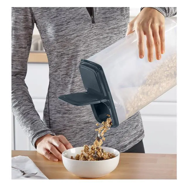 Alt view image 4 of 6 - Mainstays Plastic Small Cereal Dispenser, Clear, Gray Lid, 16-Cups, Single, 7.25" x 4" x 11.25", Made for Pantry Organization and Food Storage