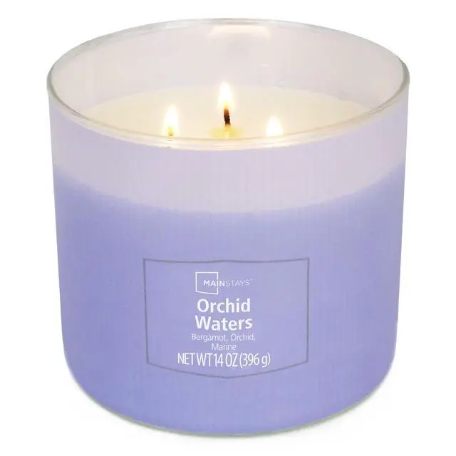 Alt view image 3 of 6 - Mainstays 3-Wick Textured Wrapped Orchid Waters Candle, 14 Ounce