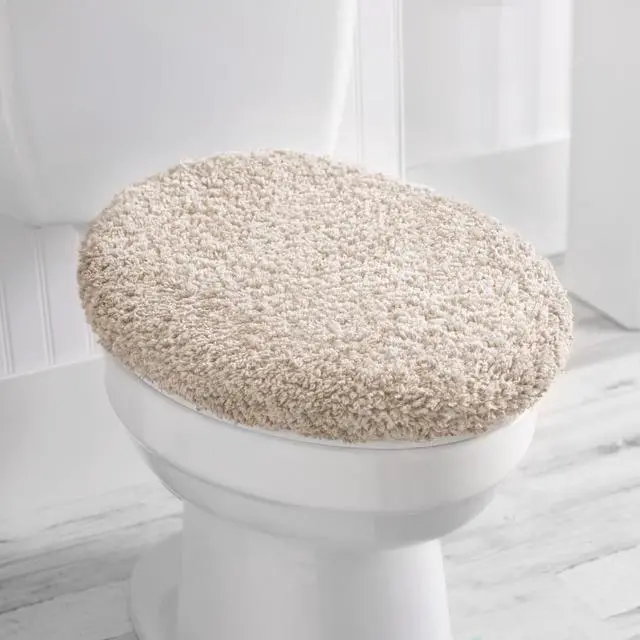 Main image of Mainstays Polyester Toilet Lid Cover, Tan, 19" x 22" Bathroom Accessory
