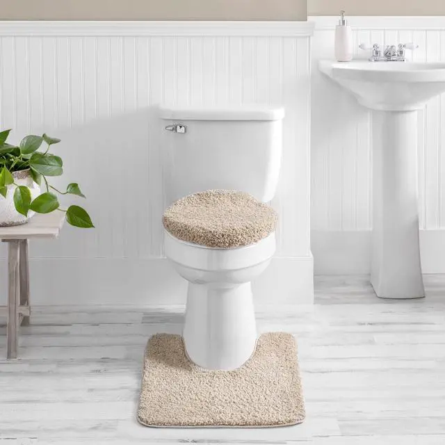 Alt view image 2 of 7 - Mainstays Polyester Toilet Lid Cover, Tan, 19" x 22" Bathroom Accessory