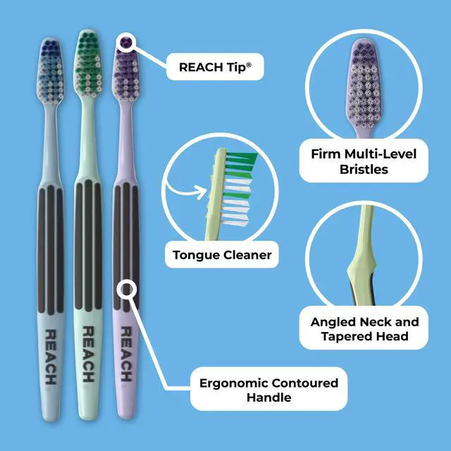 Alt view image 2 of 5 - REACH Advanced Design Angled Neck Toothbrush, Assorted Colors, Firm, 6 Count