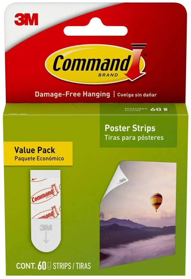 Main image of Command Poster Strips, White, DamageFree Removable Adhesive Hanging Strips for Posters & Light Decorations, 60Count