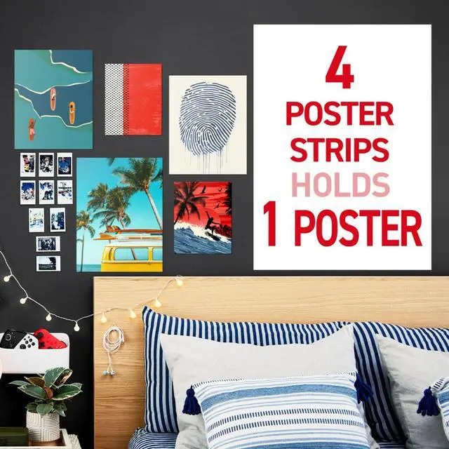 Alt view image 2 of 6 - Command Poster Strips, White, DamageFree Removable Adhesive Hanging Strips for Posters & Light Decorations, 60Count