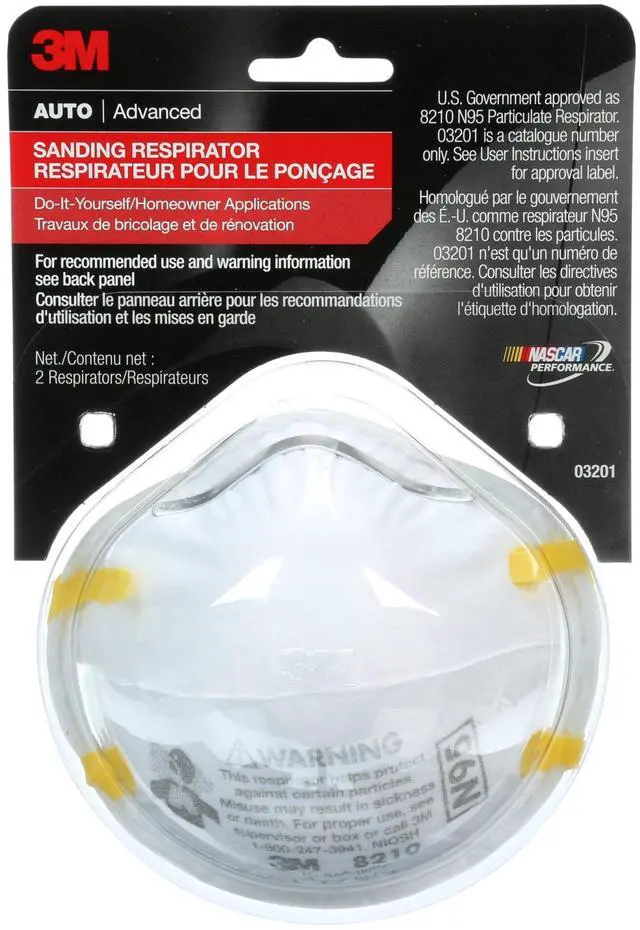 Main image of 3M Sanding Respirator Mask, Model 03201, Disposable Dust Safety Mask for Sanding & Sawing Projects, 2Pack