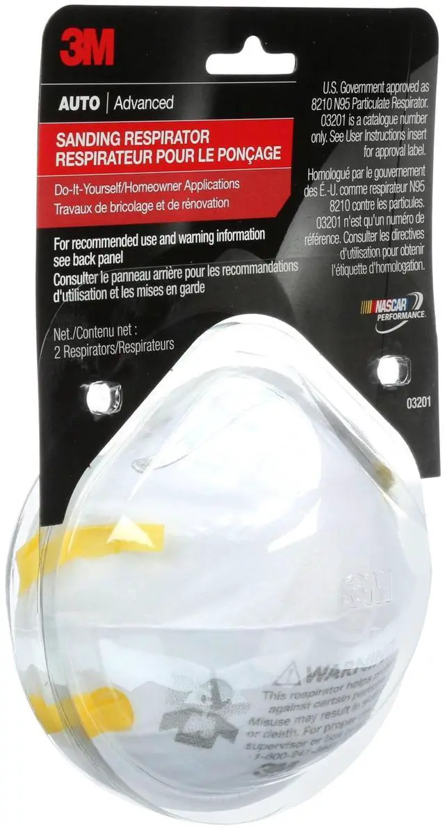 Alt view image 2 of 4 - 3M Sanding Respirator Mask, Model 03201, Disposable Dust Safety Mask for Sanding & Sawing Projects, 2Pack