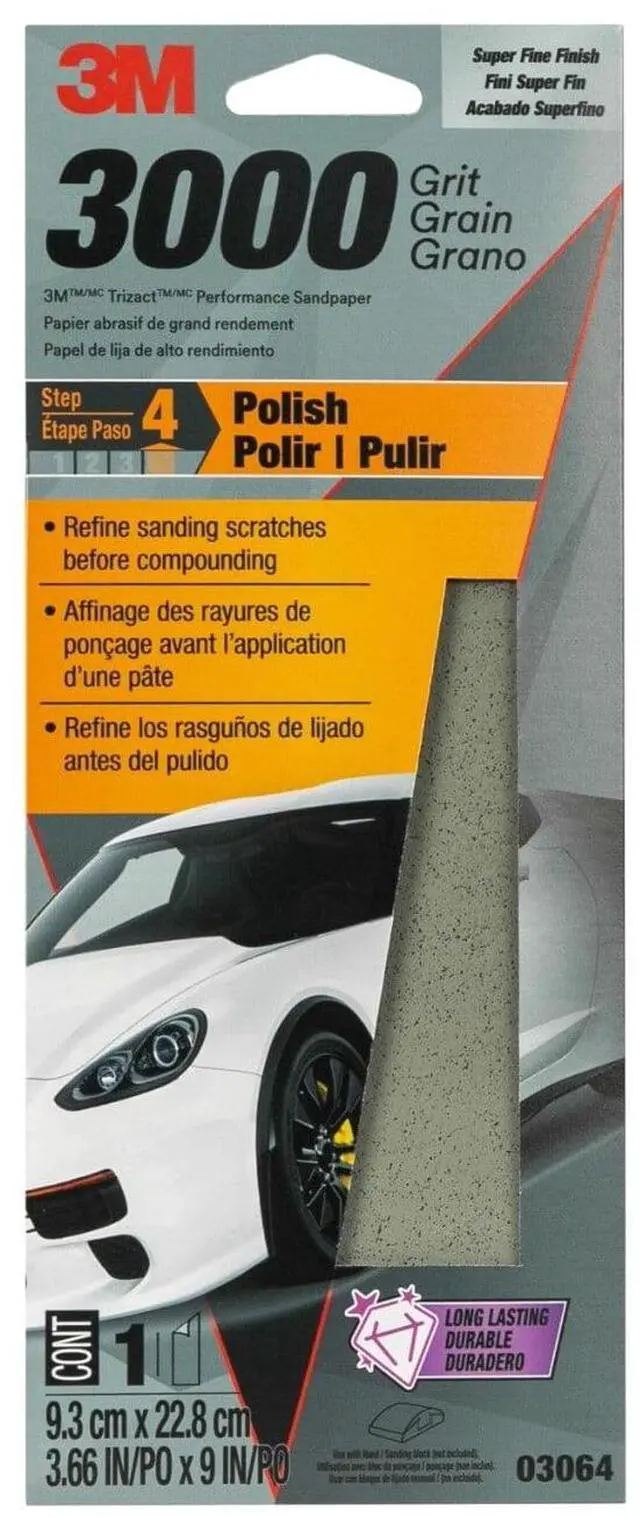 Alt view image 6 of 6 - 3M Trizact Performance Sandpaper Sheet, 3000 Grit, 3 2/3 in x 9 in, Automotive Paint Finishing Abrasive, Item 03064SRP, 1Count