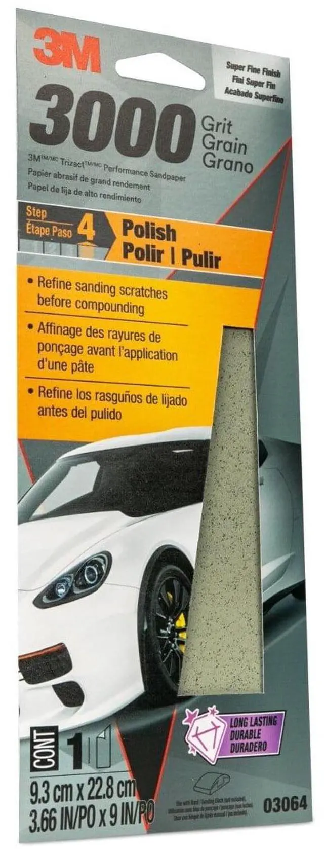 Alt view image 4 of 6 - 3M Trizact Performance Sandpaper Sheet, 3000 Grit, 3 2/3 in x 9 in, Automotive Paint Finishing Abrasive, Item 03064SRP, 1Count