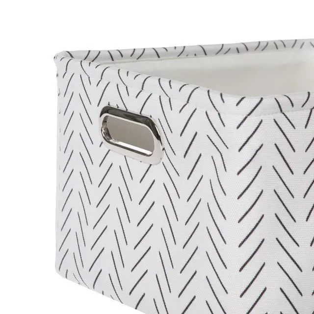 Alt view image 6 of 7 - Mainstays Black & White Lines Canvas Storage Basket with Carry Handles, Decorative Fabric Organizer Bin for Home, 15 x 8 x 11 Inch