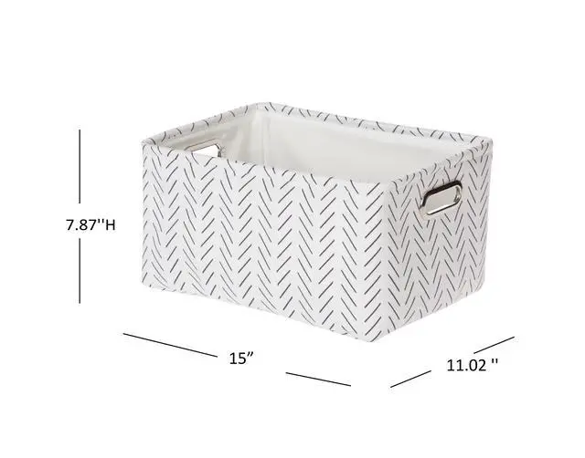 Alt view image 5 of 7 - Mainstays Black & White Lines Canvas Storage Basket with Carry Handles, Decorative Fabric Organizer Bin for Home, 15 x 8 x 11 Inch