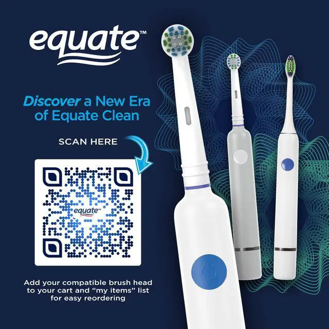 Main image of Equate Infinity Power Electric Toothbrush with Antibacterial Replacement Brush Heads, White, Oral Care Cleaning Toothbrush for Adults