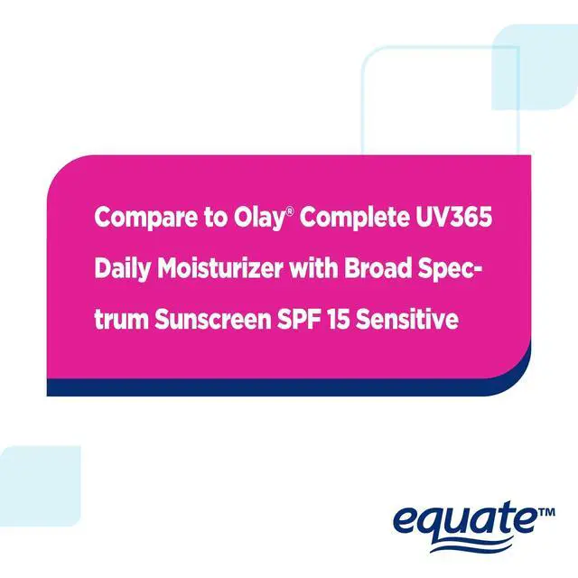 Alt view image 7 of 7 - Equate AllDay Moisturizing Lotion for Sensitive Skin, BroadSpectrum SPF 15 Sunscreen Face & Body Moisturizer, 6 fl oz