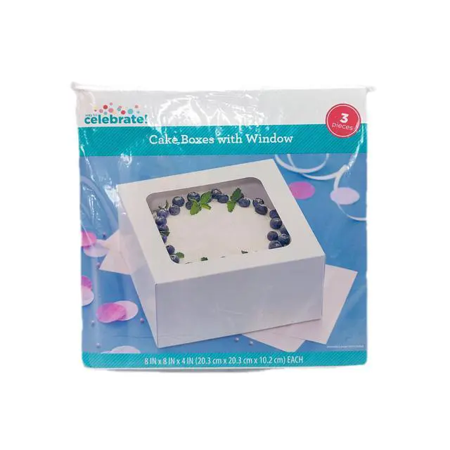 Alt view image 3 of 5 - Way To Celebrate White Cake Boxes with Clear Window, 8" x 8" x 4", Bakery Treat Containers for Cupcakes, Pastries & Desserts, 3Count