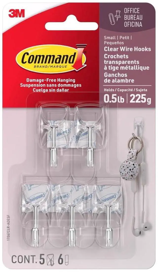 Main image of Command Small Clear Wire Toggle Hooks, DamageFree Removable Wall Hooks for Hanging Decorations, 5Count