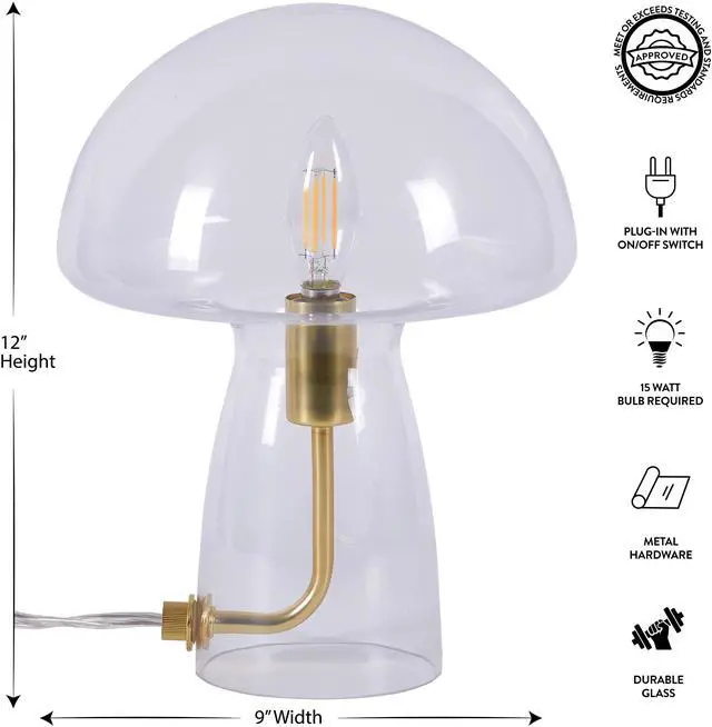 Alt view image 5 of 6 - Urban Shop Novelty Clear Glass Mushroom Lamp, 12 Inch Height, Plugin Decorative Accent Night Light for Bedroom & Living Room