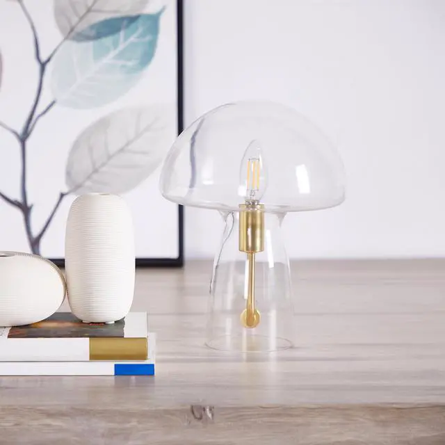 Main image of Urban Shop Novelty Clear Glass Mushroom Lamp, 12 Inch Height, Plugin Decorative Accent Night Light for Bedroom & Living Room