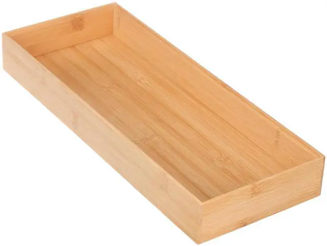 Main image of Better Homes & Gardens Long Bamboo Drawer Organizer Tray, Natural Bamboo, 15" W x 5.98" D x 1.97" H, Kitchen & Desk Drawer Storage Bin