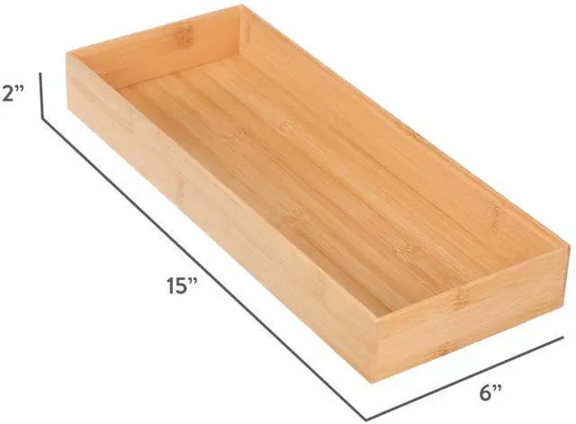 Alt view image 4 of 5 - Better Homes & Gardens Long Bamboo Drawer Organizer Tray, Natural Bamboo, 15" W x 5.98" D x 1.97" H, Kitchen & Desk Drawer Storage Bin
