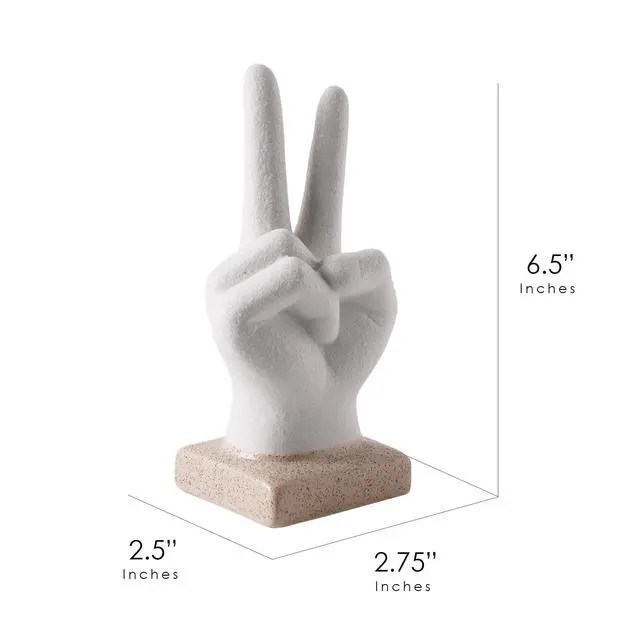 Alt view image 7 of 7 - **Mainstays Peace Hand Sign Figurine, White Ceramic Bohemian Home Decor Collection, 6.5" x 2.5" x 2.75" Decorative Tabletop Accent**