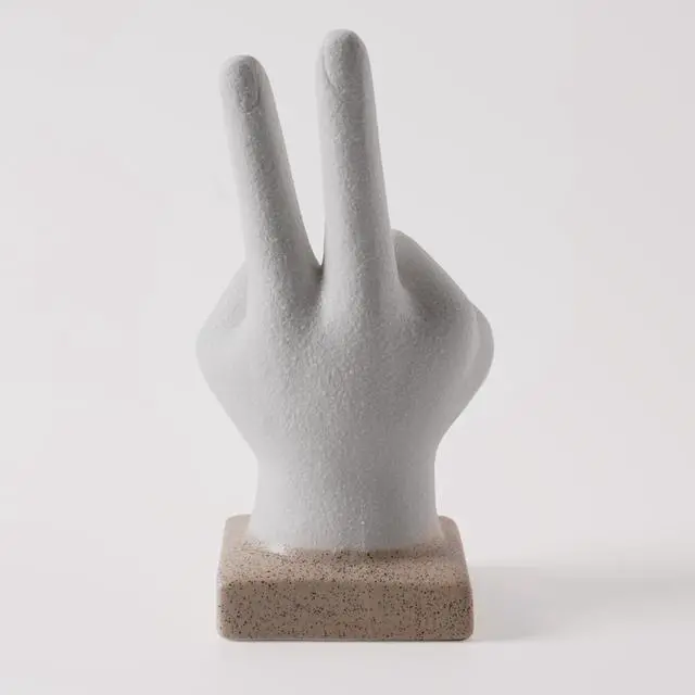 Alt view image 4 of 7 - **Mainstays Peace Hand Sign Figurine, White Ceramic Bohemian Home Decor Collection, 6.5" x 2.5" x 2.75" Decorative Tabletop Accent**