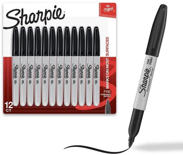 Main image of Sharpie Permanent Markers, Fine Point Tip, Black Ink, Waterproof QuickDrying Markers for Office & School, 12Count