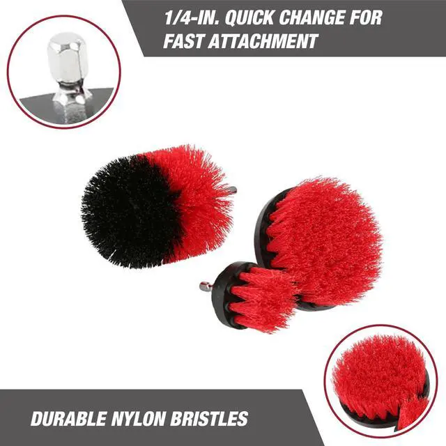 Alt view image 5 of 7 - Hyper Tough 3Piece Nylon Bristle Scrub Brush Set, Power DrillAttached Cleaning Brushes with 1/4Inch Hex Shank
