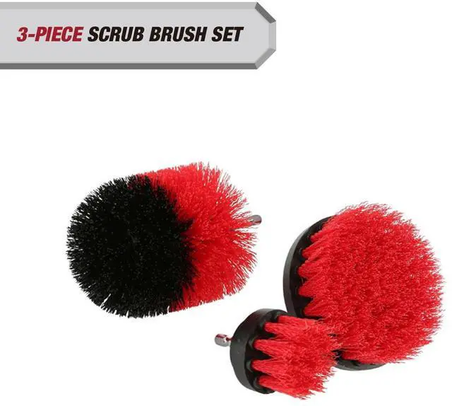 Main image of Hyper Tough 3Piece Nylon Bristle Scrub Brush Set, Power DrillAttached Cleaning Brushes with 1/4Inch Hex Shank