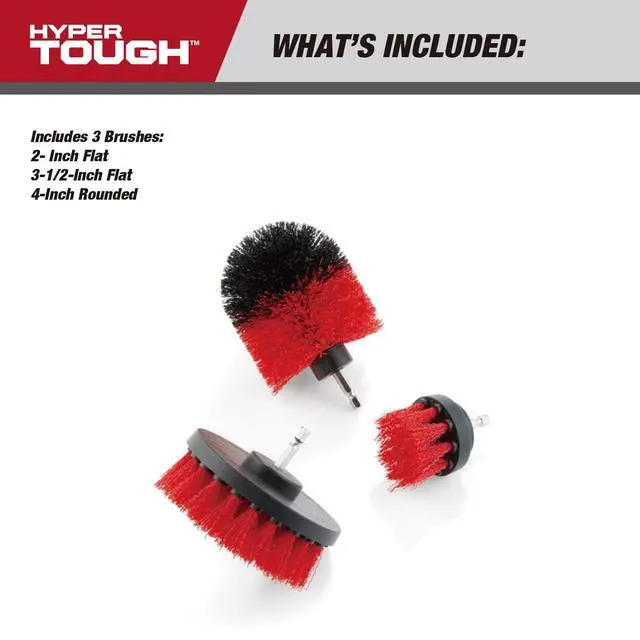 Alt view image 3 of 7 - Hyper Tough 3Piece Nylon Bristle Scrub Brush Set, Power DrillAttached Cleaning Brushes with 1/4Inch Hex Shank
