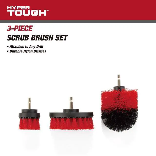 Alt view image 6 of 7 - Hyper Tough 3Piece Nylon Bristle Scrub Brush Set, Power DrillAttached Cleaning Brushes with 1/4Inch Hex Shank