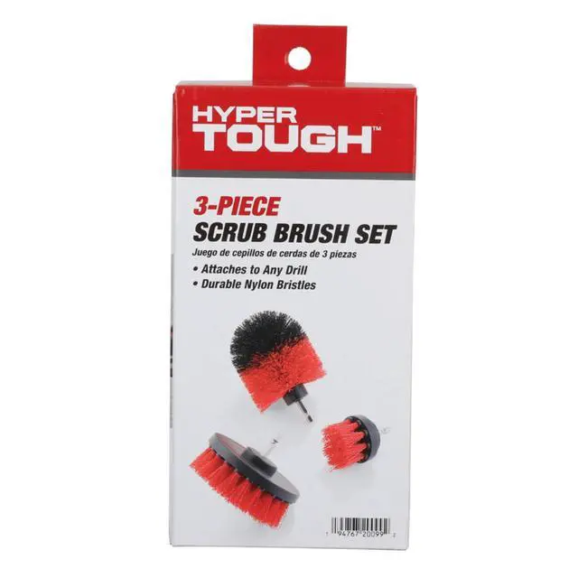 Alt view image 2 of 7 - Hyper Tough 3Piece Nylon Bristle Scrub Brush Set, Power DrillAttached Cleaning Brushes with 1/4Inch Hex Shank
