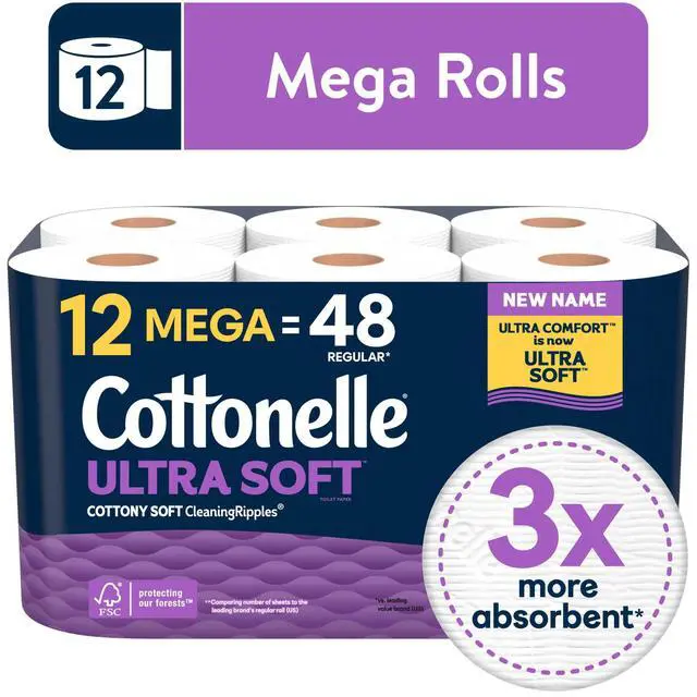 Alt view image 4 of 7 - Cottonelle Ultra Soft Toilet Paper, 2Ply Strong Bath Tissue, 12 Mega Rolls, Perfume & DyeFree, SepticSafe for Sensitive Skin