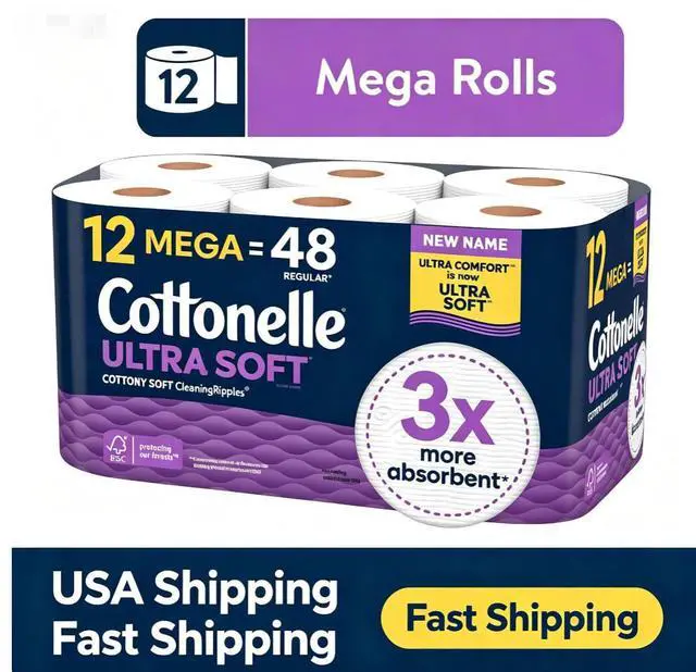 Main image of Cottonelle Ultra Soft Toilet Paper, 2Ply Strong Bath Tissue, 12 Mega Rolls, Perfume & DyeFree, SepticSafe for Sensitive Skin