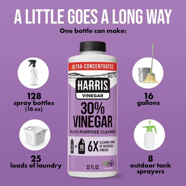 Alt view image 6 of 7 - Harris 30% Vinegar Concentrate MultiPurpose Cleaner, Lavender Scent, 6X Stronger Than Regular Household Vinegar, Makes 16 Gallons, 32 fl oz