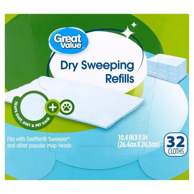 Alt view image 7 of 7 - Great Value Dry Sweeping Cloth Refills, Traps Dust Dirt & Pet Hair, Compatible with Swiffer Sweeper Mop Heads, 10.4 x 8 Inch, 32 Count