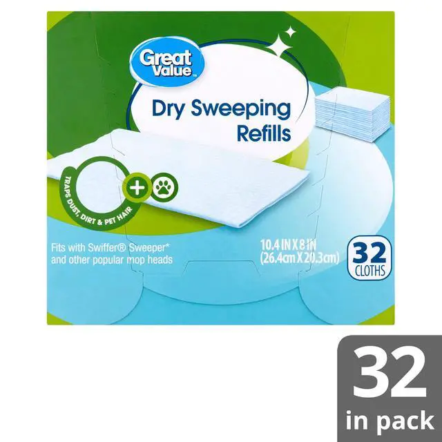 Alt view image 5 of 7 - Great Value Dry Sweeping Cloth Refills, Traps Dust Dirt & Pet Hair, Compatible with Swiffer Sweeper Mop Heads, 10.4 x 8 Inch, 32 Count