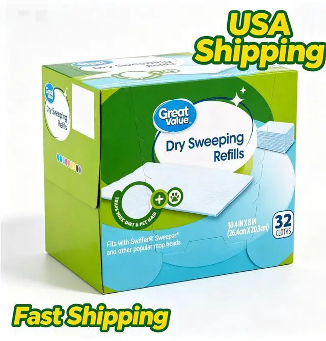 Main image of Great Value Dry Sweeping Cloth Refills, Traps Dust Dirt & Pet Hair, Compatible with Swiffer Sweeper Mop Heads, 10.4 x 8 Inch, 32 Count