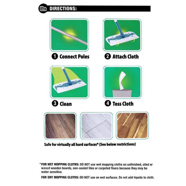Alt view image 6 of 7 - Great Value Wet & Dry Mop Sweeper Kit, MultiSurface Floor Cleaning Mop with 7 Dry & 3 Wet Pad Refills, Traps Dust Dirt & Pet Hair