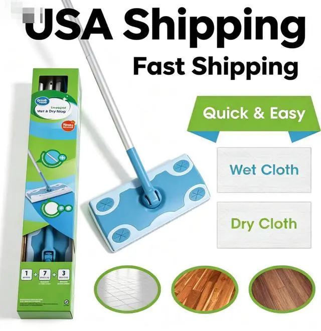 Main image of Great Value Wet & Dry Mop Sweeper Kit, MultiSurface Floor Cleaning Mop with 7 Dry & 3 Wet Pad Refills, Traps Dust Dirt & Pet Hair