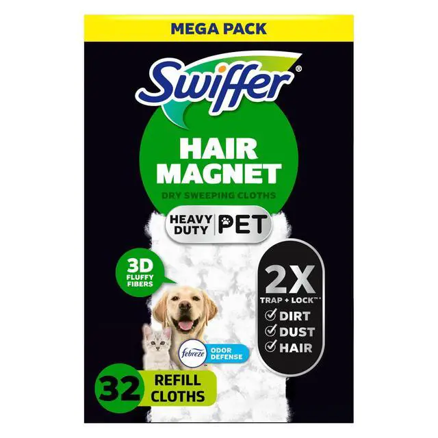 Alt view image 2 of 6 - Swiffer Sweeper Pet HeavyDuty Dry Cloth Refills, Febreze Scent, Traps 2X Dirt & Pet Hair, Captures Cat & Dog Allergens, MultiSurface Floor Cleaning Pads, 32 Count