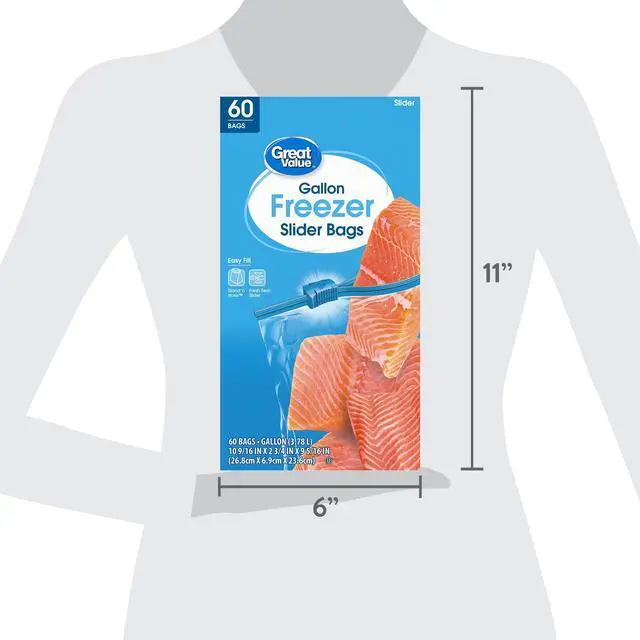 Alt view image 7 of 7 - Great Value Gallon Size Freezer Slider Zipper Bags, SelfStanding Expandable Bottom, Quick Slide Closure for Food Storage & Freezer Organization, 60 Count