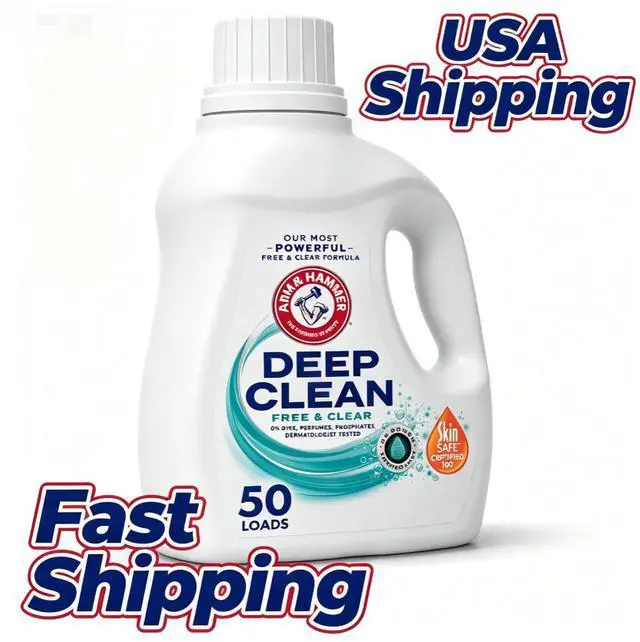 Main image of ARM & HAMMER Deep Clean Free & Clear Liquid Laundry Detergent, FragranceFree & DyeFree for Sensitive Skin, 4X StainFighting Power, HE Compatible, 75 fl oz, 50 Loads