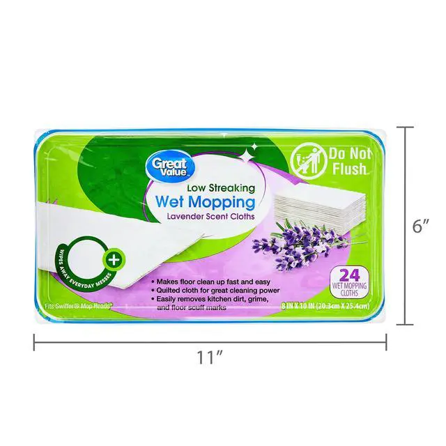 Alt view image 5 of 5 - Great Value LowStreaking Wet Mopping Cloths, Lavender Scent, MultiSurface Floor Cleaning Refills, Safe for Sealed Wood, Vinyl & Tile, 24 Count