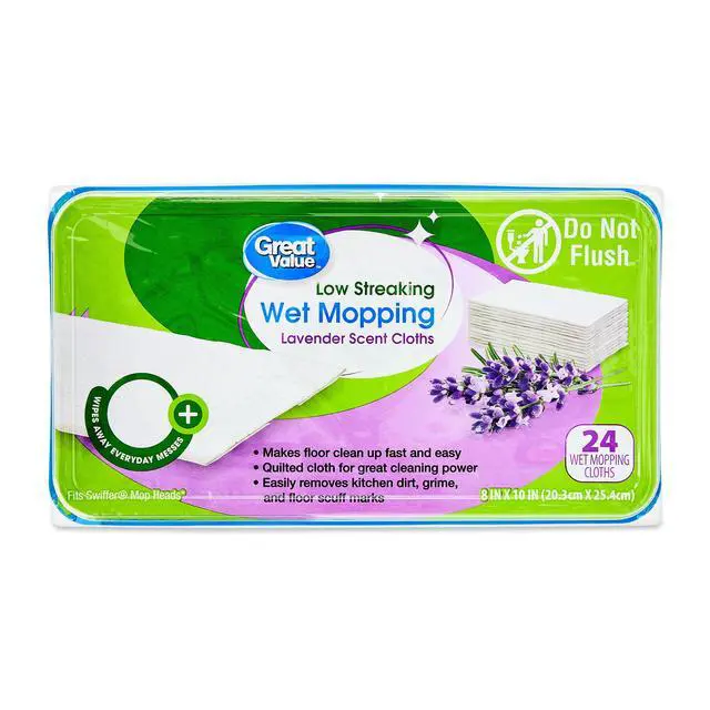 Alt view image 4 of 5 - Great Value LowStreaking Wet Mopping Cloths, Lavender Scent, MultiSurface Floor Cleaning Refills, Safe for Sealed Wood, Vinyl & Tile, 24 Count