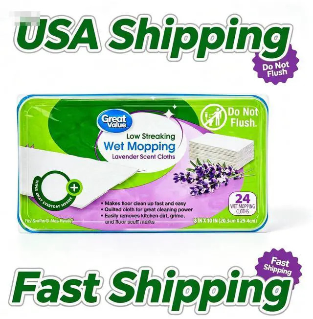 Main image of Great Value LowStreaking Wet Mopping Cloths, Lavender Scent, MultiSurface Floor Cleaning Refills, Safe for Sealed Wood, Vinyl & Tile, 24 Count
