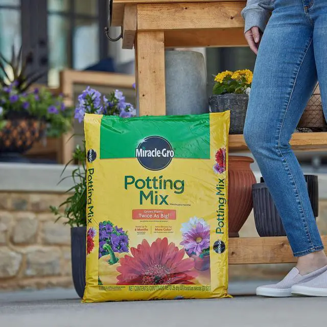 Alt view image 6 of 7 - MiracleGro Potting Mix Soil, Indoor & Outdoor Container Soil for Potted Flowers, Vegetables and Shrubs, Feeds Plants Up to 6 Months, 25 Quart