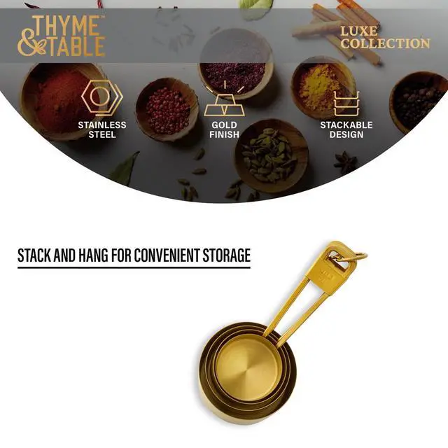 Alt view image 3 of 5 - Thyme & Table Gold Stainless Steel Nesting Measuring Cup Set, 4-Piece