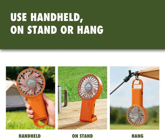 Alt view image 5 of 6 - Ozark Trail Rechargeable Handheld Fan, USB-C Charging, 3 Speed Settings, Orange