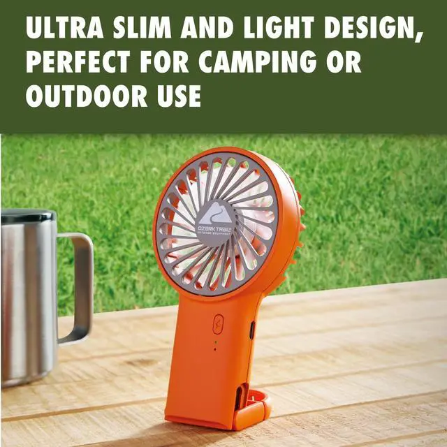 Alt view image 6 of 6 - Ozark Trail Rechargeable Handheld Fan, USB-C Charging, 3 Speed Settings, Orange